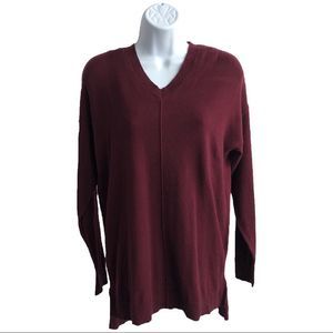 Westbound Maroon Red V Neck Long Sleeve Sweater S